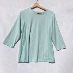 Weekends Chico's Size 2 Light Aqua Green Knit Top 3/4 Sleeve Soft Polyester